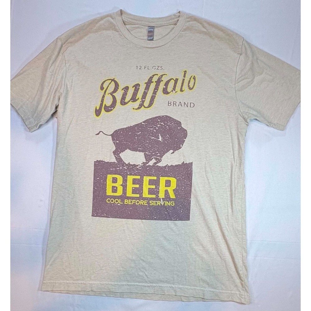 Buffalo Brand Beer Shirt Mens Large L Beige Vintage Label Graphic Tee Distressed